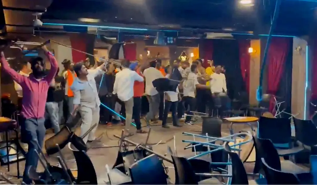 Shiv Sena (Shinde) workers vandalize the venue of comedian Kunal Kamra's show after his remarks on Maharashtra Dy CM Eknath Shinde | Photo: PTI
