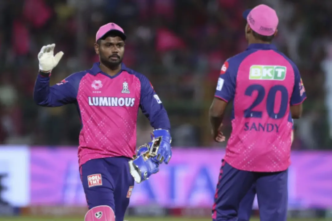 Rajasthan Royals' captain Sanju Samson, left, celebrates with teammate Sandeep Sharma after their win in the Indian Premier League cricket match between Rajasthan Royals and Lucknow Super Giants in IPL 2024. | File Photo: AP