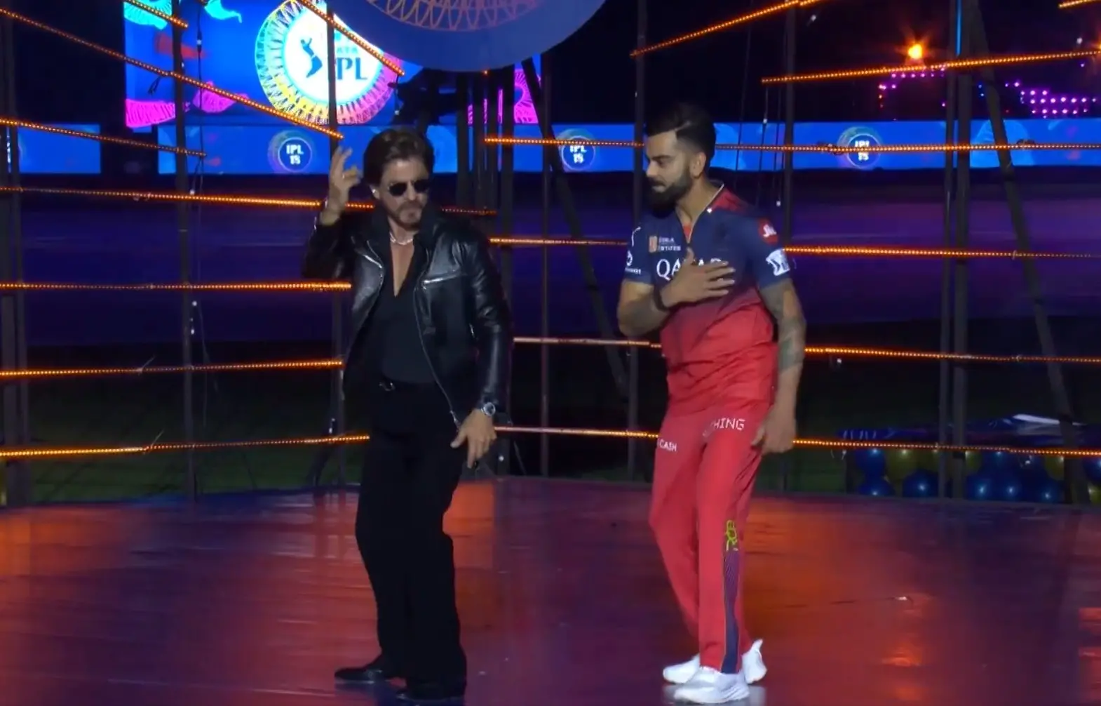 Bollywood actor Shah Rukh Khan and Cricketer Virat Kohli set the stage on fire with their dance at IPL 2025 opening ceremony | Photo: Screen grab of X / IPL