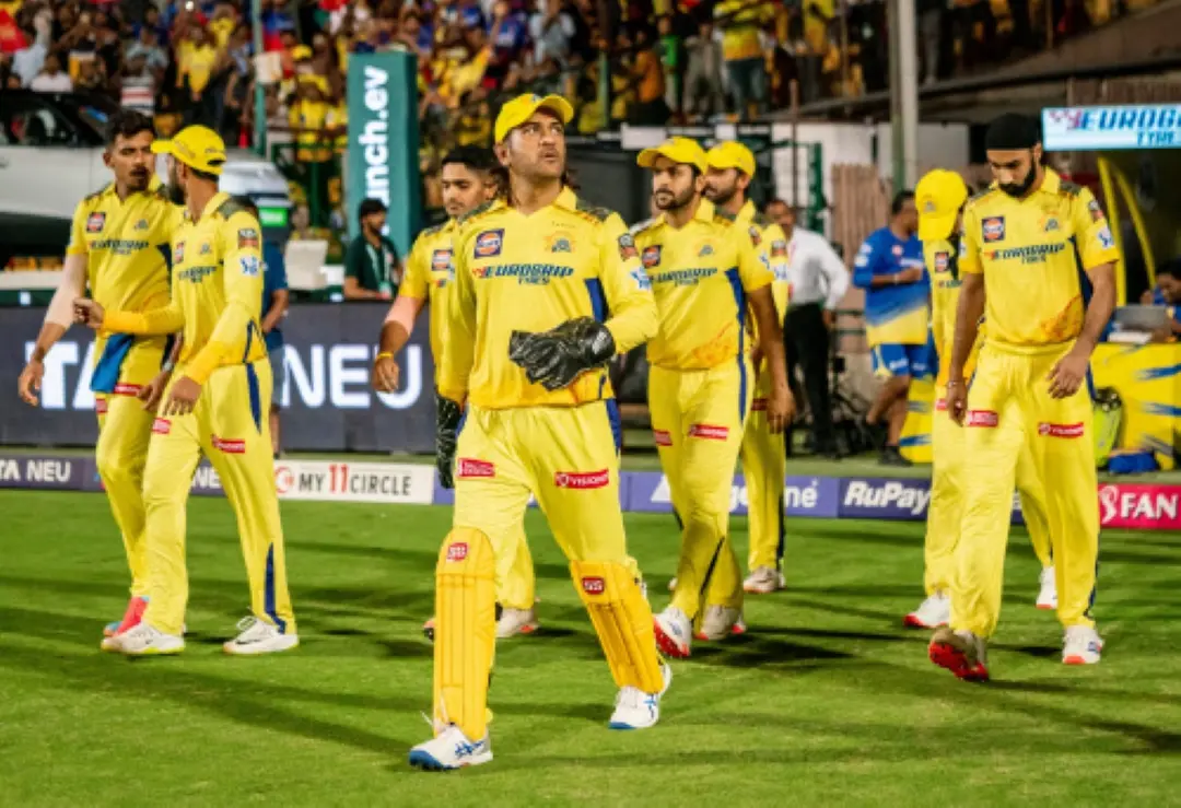 Chennai Super Kings's MS Dhoni and teammates enter the field for the match against Royal Challengers Bengaluru in the Indian Premier League 2024, at M. Chinnaswamy Stadium in Bengaluru. | File Photo: ANI
