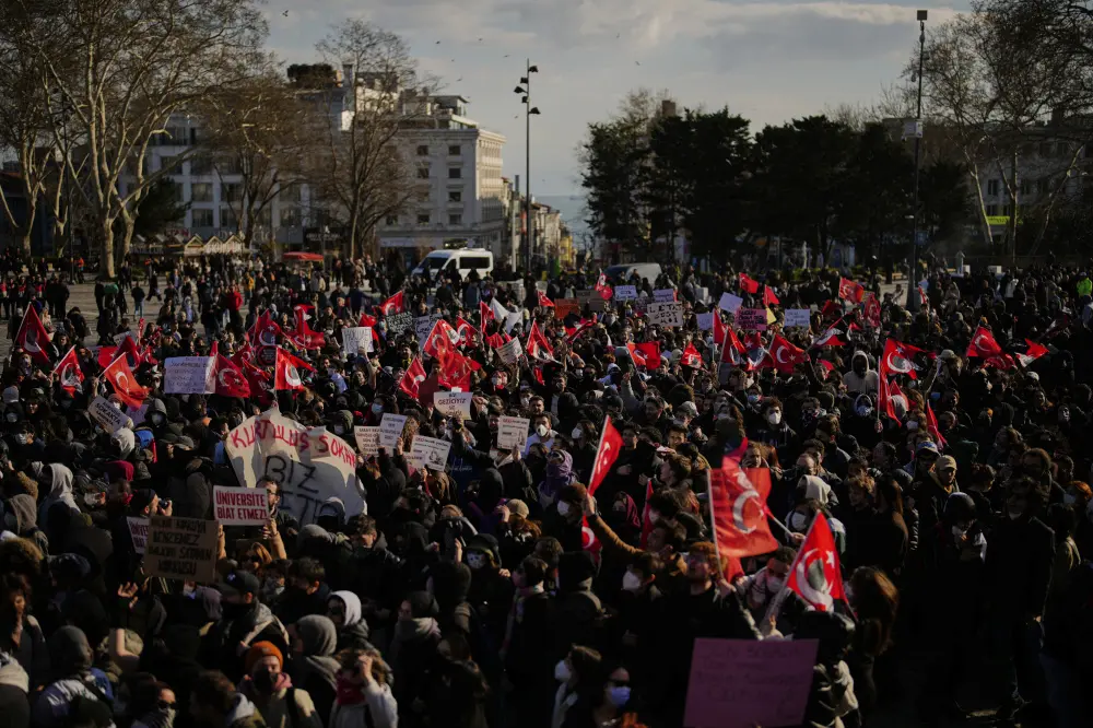 University students protest against the arrest of Istanbul's Mayor Ekrem Imamoglu, in Istanbul | AP
