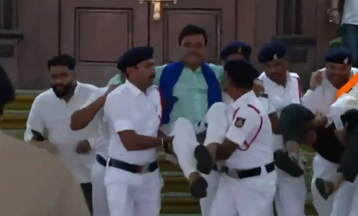 Karnataka BJP MLA being carried out of the Assembly after their suspension | ANI/Video