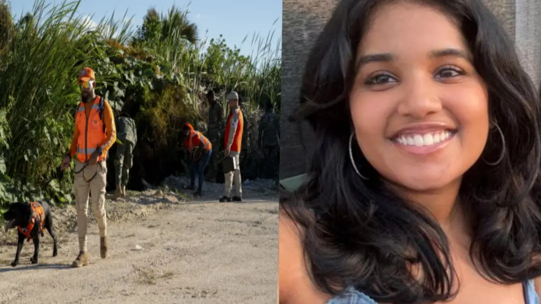 From (L) A member of civil defense canine unit searches for Sudiksha Konanki, a university student from the U.S. who disappeared on a beach in Punta Cana, Dominican Republic; Sudiksha Konanki | Photos: AFP/X