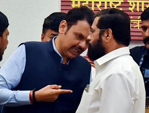 Devendra Fadnavis in conversation with Eknath Shinde | Photo: ANI