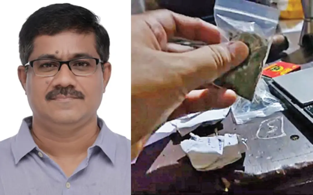 ഡോ. ഐജു തോമസ്, പരിശോധനയില് കണ്ടെടുത്ത കഞ്ചാവും ത്രാസും | Photo: Special Arrangement