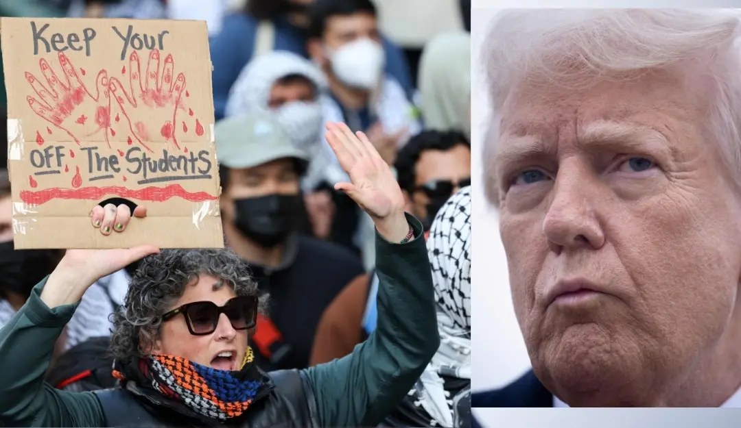 Protest rally outside Columbia University after students being arrested and deported (L) and US president Donald trump (R). | Photo: AFP