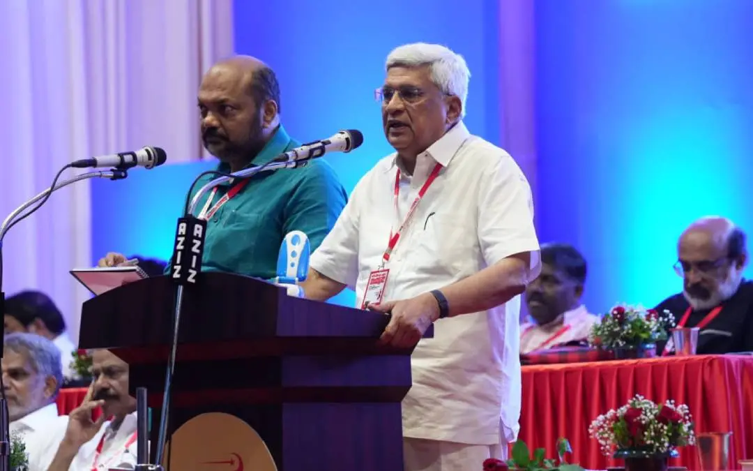 CPM politburo member Prakash Karat inaugurates delegates conference in connection with CPM state conference at Kollam | Photo: Abhilash Chirakkadavu / Mathrubhumi