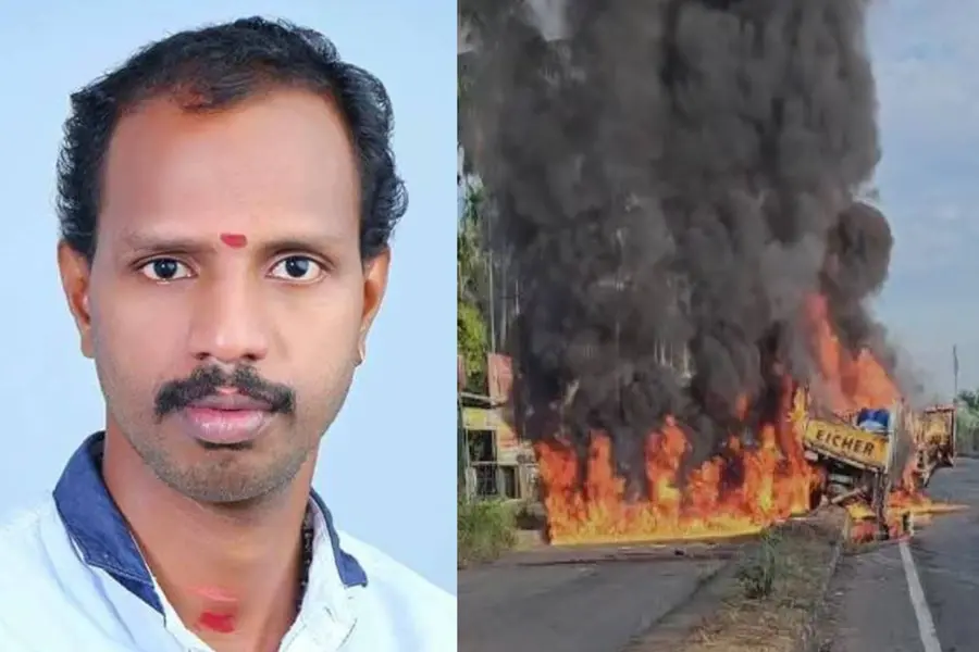 Biker killed as tanker truck with chemicals hits bike, catches fire in Thrissur
