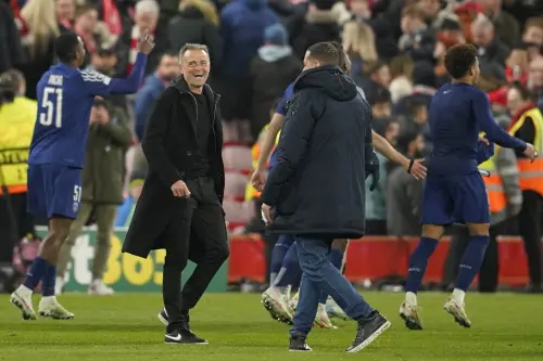 PSG's head coach Luis Enrique reacts after his team won a penalty shootout at the end of the Champions League round of 16 second leg soccer match between Liverpool and Paris Saint-Germain at Anfield in Liverpool, England, Tuesday, March 11, 2025. | Photo: AP