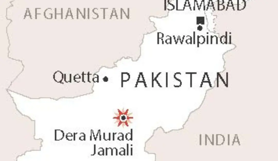 Map of Pakistan locating bomb attack on train