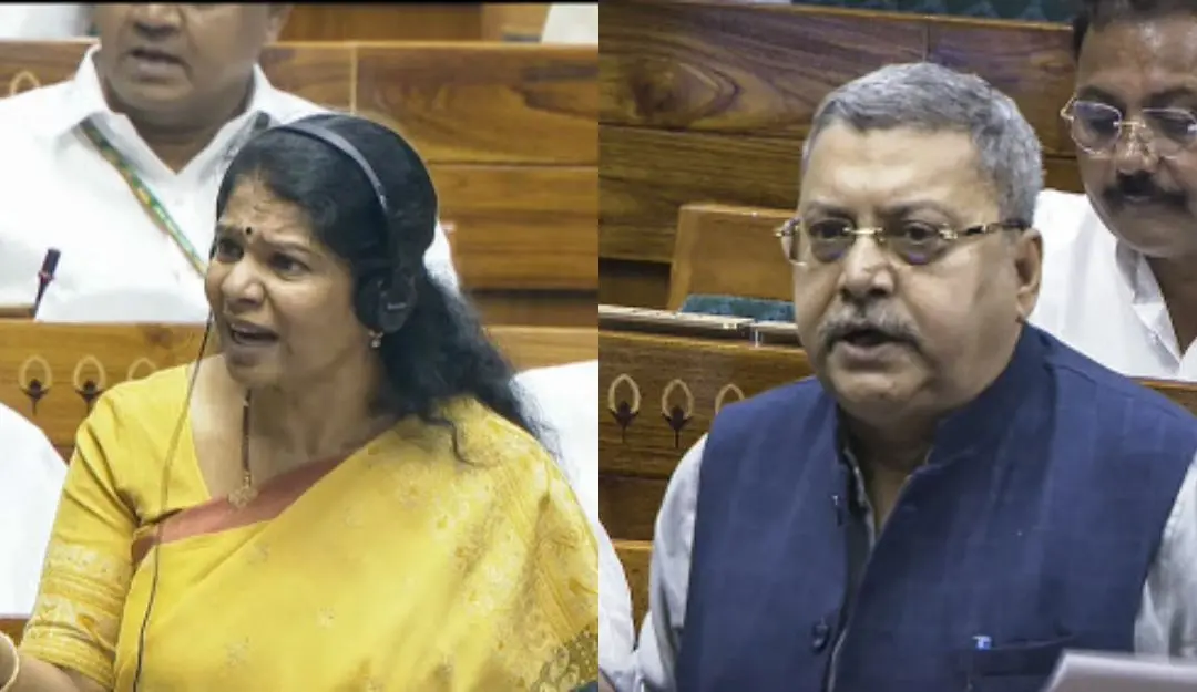 Kanimozhi Karunanidhi and Kalyan Banerjee | Photos: Sansad TV, ANI, PTI