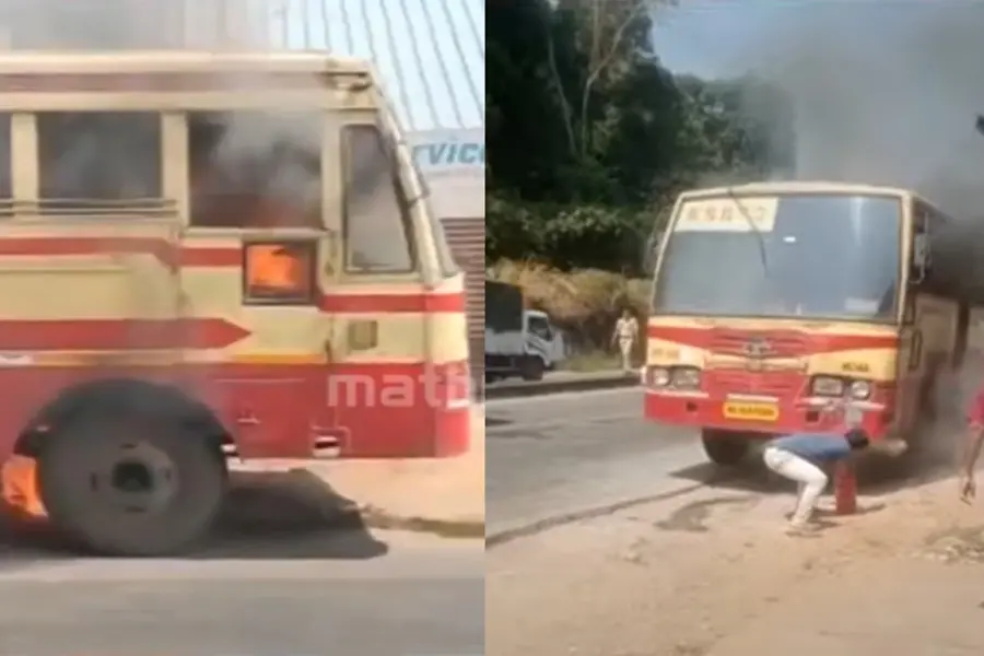 Moving KSRTC bus catches fire in Thrissur; no injuries reported