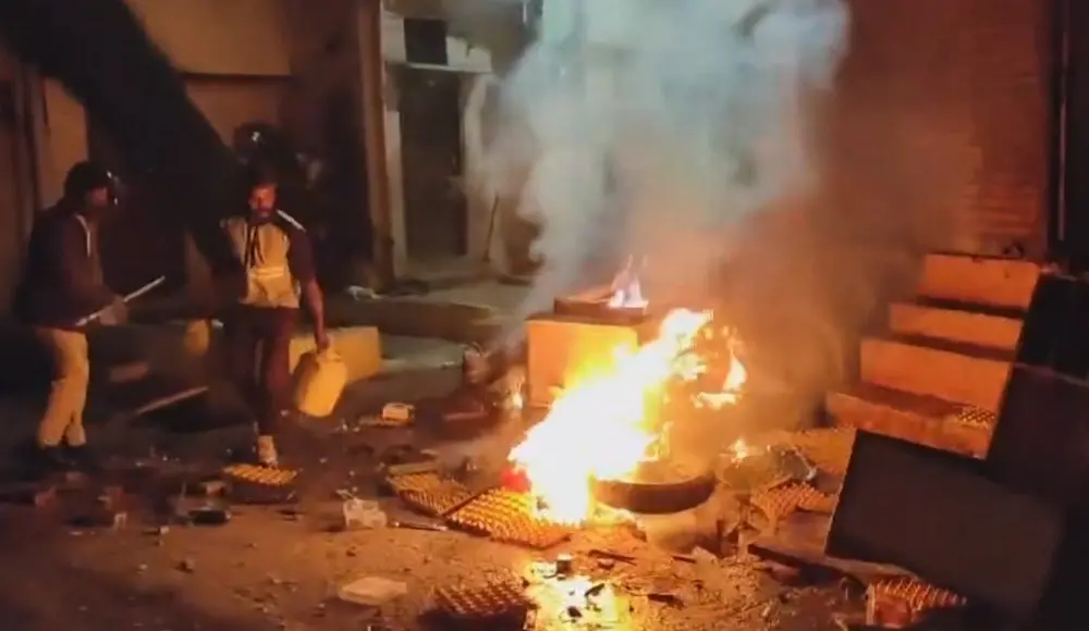 Damages after clashes that broke out during a rally celebrating the Indian team's victory in the Champions Trophy final, in Mhow, Uttar Pradesh | AP