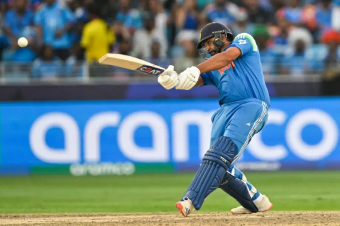 Rohit Sharma plays a shot during the ICC Champions Trophy one-day international (ODI) final cricket match between India and New Zealand at the Dubai International Stadium | Photo: AFP