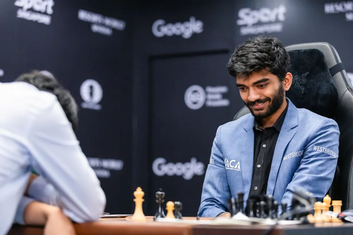 India's D Gukesh during the 14th game of the FIDE World Chess Championship 2024 against China's Ding Liren | Photo: PTI