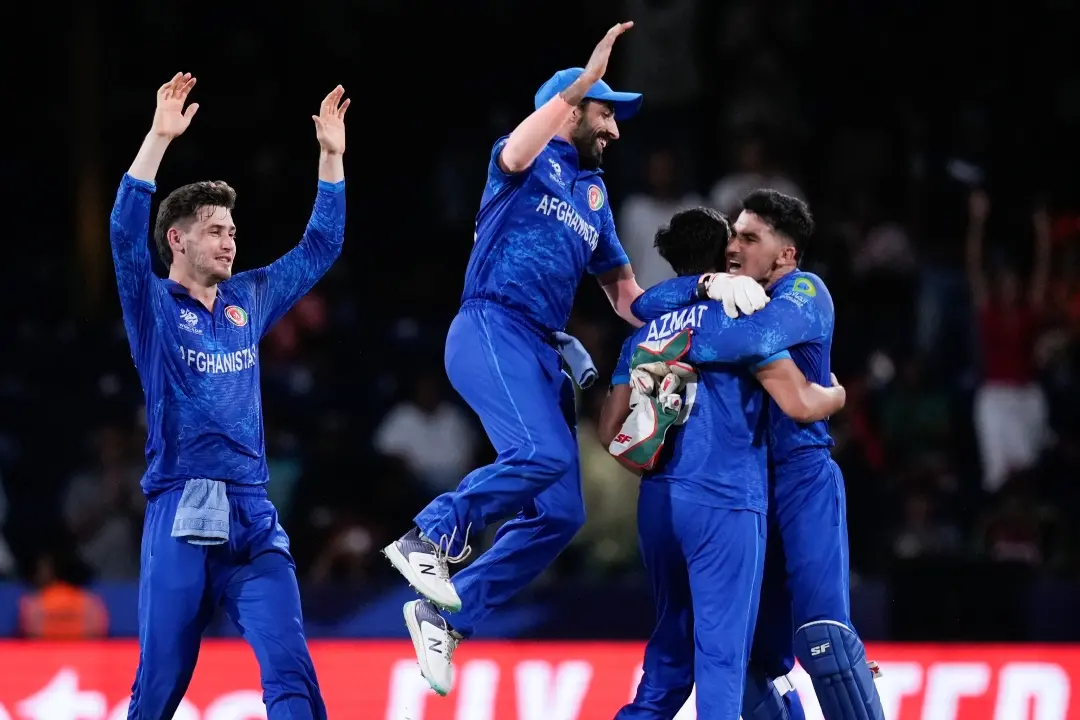 Afghanistan players celebrate after defeating Australia by 21 runs in T20 World Cup | Photo: AP