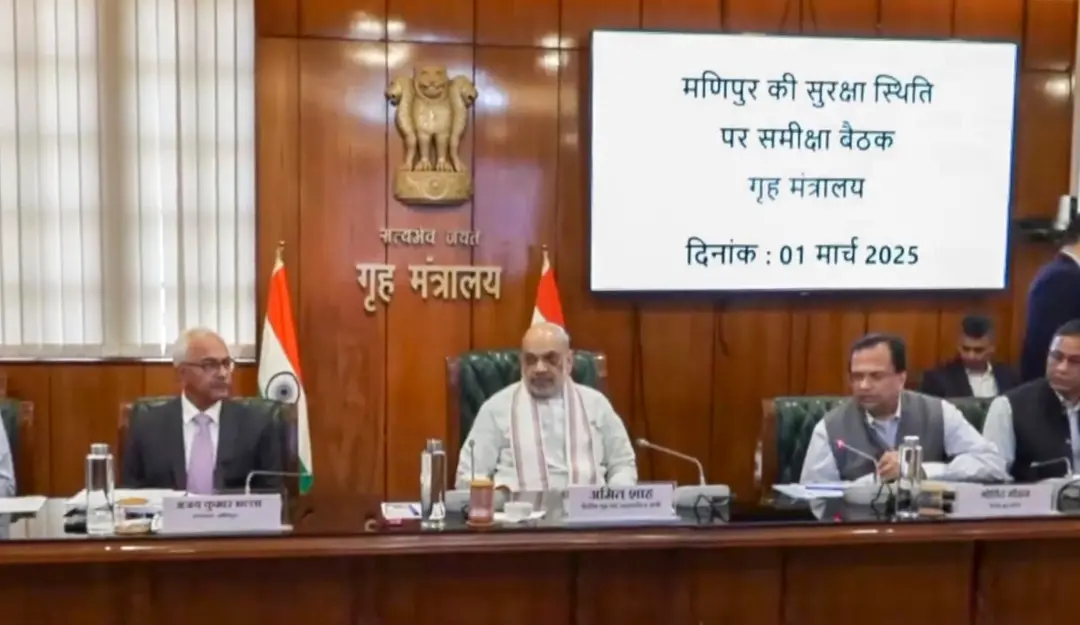 Union Home Minister Amit Shah chairs a meeting to review security situation in Manipur, in New Delhi.