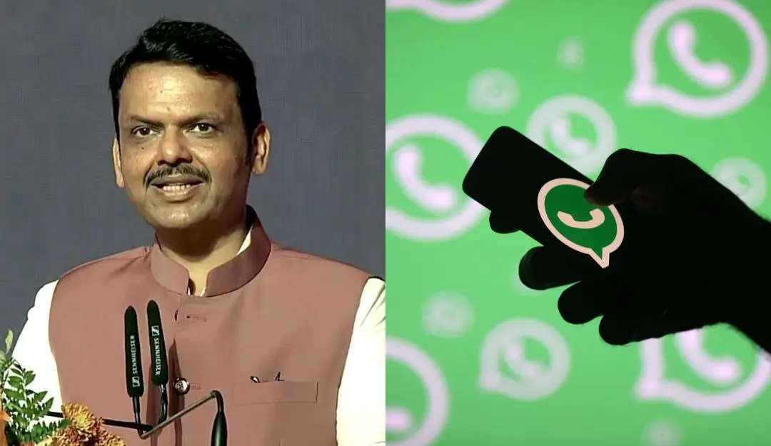 Maharashtra Chief Minister Devendra Fadnavis (L) and WhatsApp logo (R)