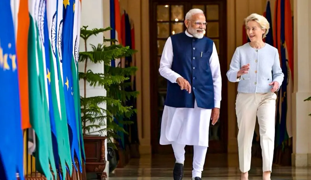 Prime Minister Narendra Modi with European Commission President Ursula von der Leyen | Photo: PTI