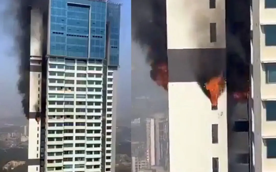 Screengrab of the fire that broke out in the 42nd floor of a building in Byculla locality of Mumbai