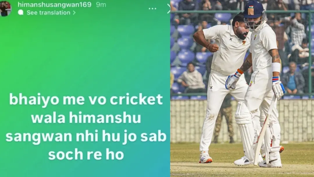 From (L) Instagram story of person mistaken as bowler Himanshu Sangwan; Kohli looks at the stumps after his dismissal. | Photo: Instagram/Agencies