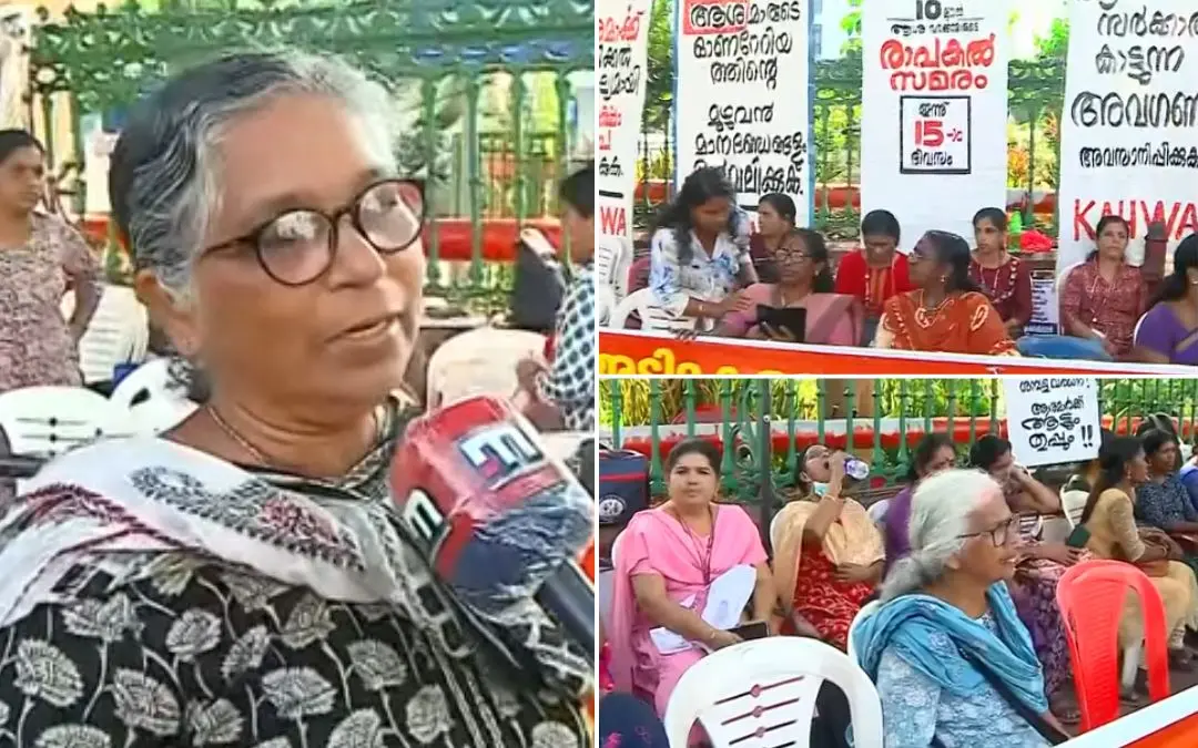 Agitating Asha workers in front of secretariat, Thiruvananthapuram | Screengrab