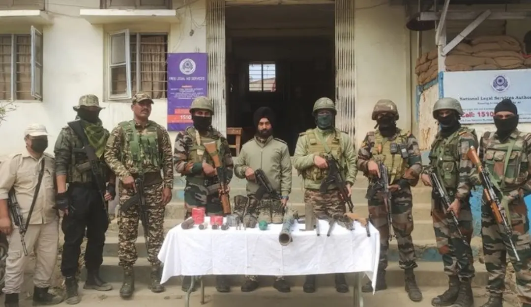 Manipur Police security forces search operations in the fringe and vulnerable areas of hill and valley districts and seized arms.