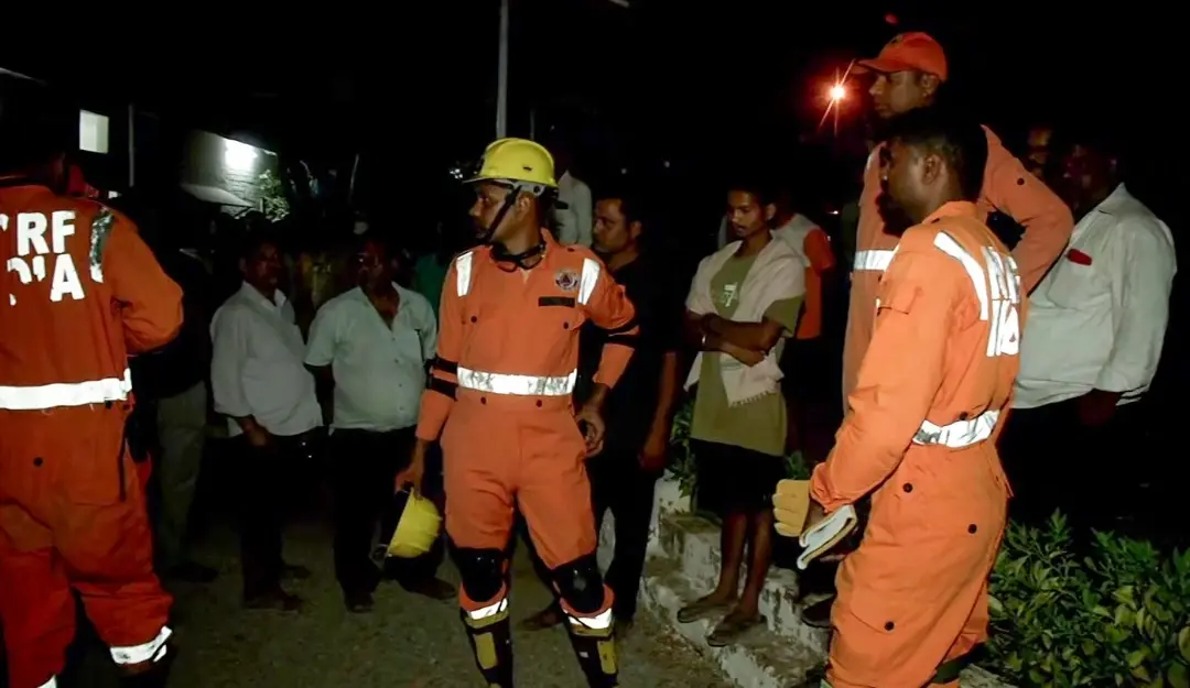 NDRF personnel assist in rescue operations after a portion of the Srisailam Left Bank Canal (SLBC) tunnel near Domalpenta collapsed, in Nagarkurnool.