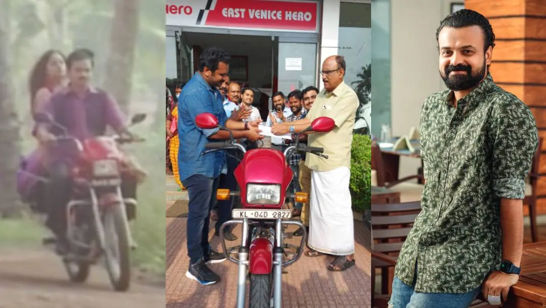 .Hero Splendor, Kunchako Boban | Photo: Mathubhumi/ YouTube