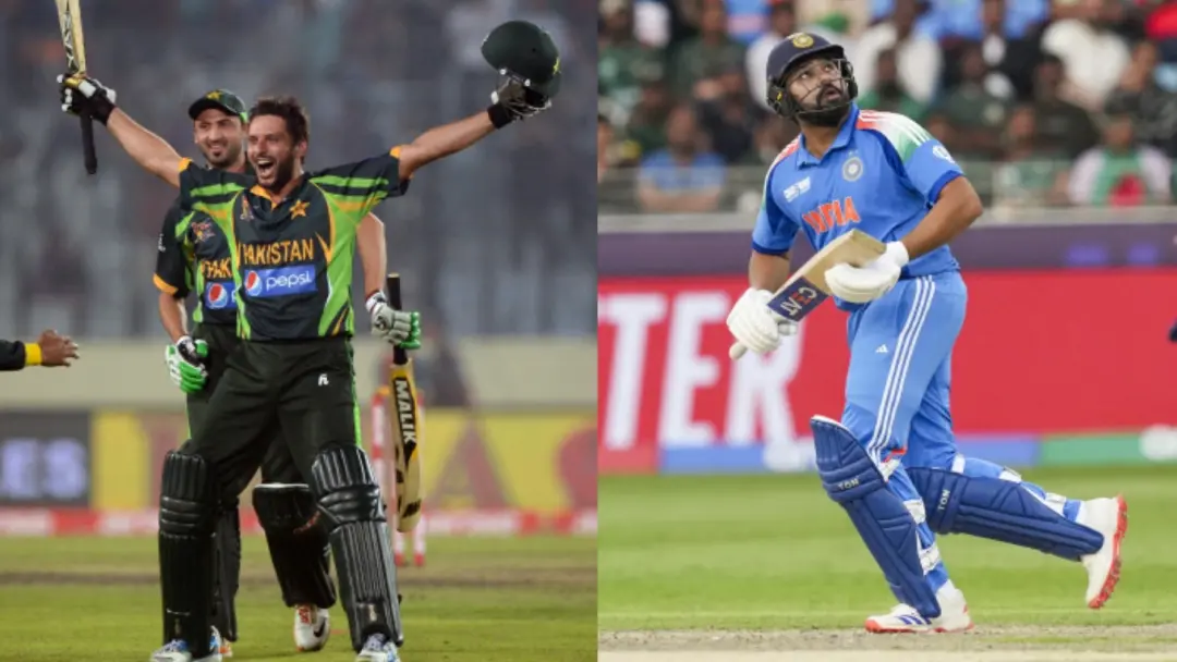 From (L) Shahid Afridi, Rohit Sharma | Photo: Agencies