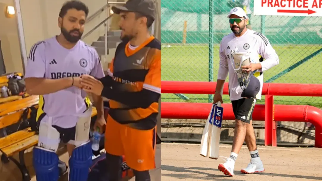 From (L) Rohit with Awais Ahmed; Net session | Photos: Screengrab/X