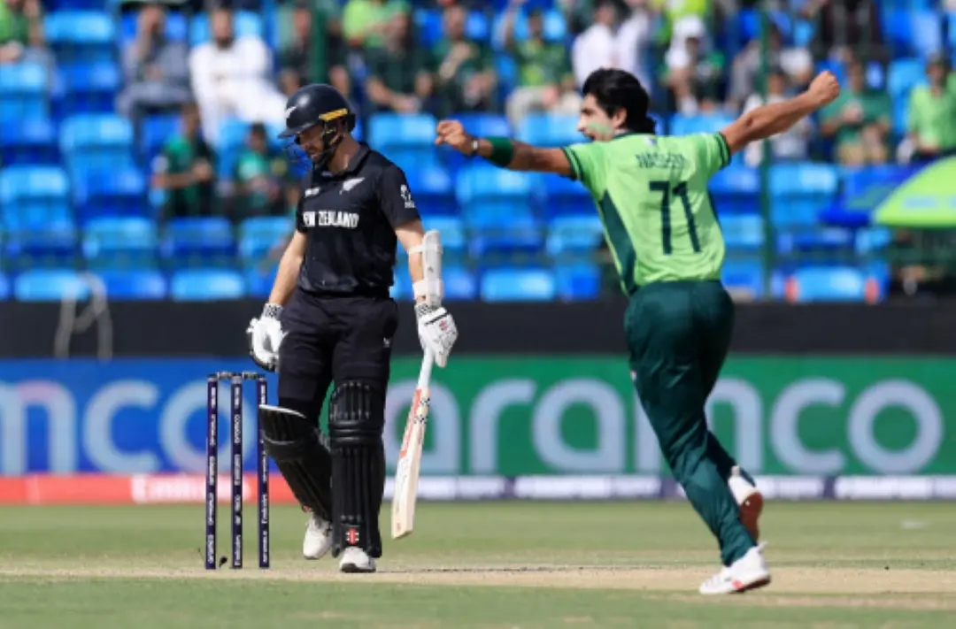 Pakistan's Naseem Shah celebrates the dismissal of New Zealand's Kane Williamson during their ICC Champions Trophy - Group A match, at National Stadium in Karachi. | Photo: ANI
