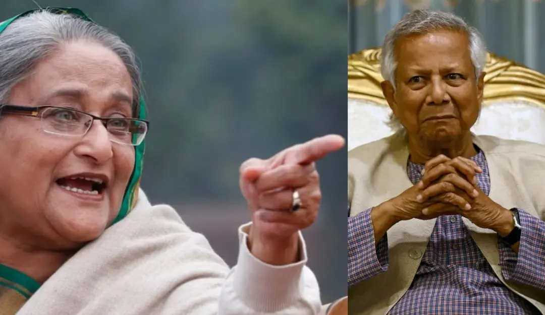 Desposed Bangladesh PM Sheikh Hasina and interim government leader Muhammad Yunus.