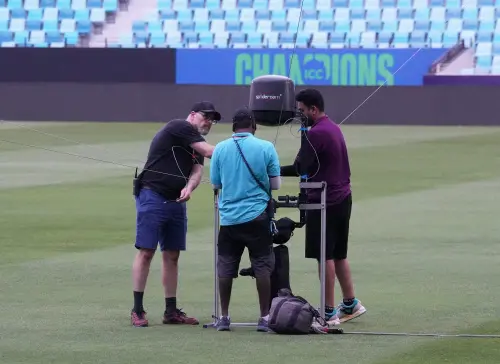 Preparations underway at the Dubai International Cricket Stadium which is scheduled to host India's games of the ICC Men's Champions Trophy 2025, in Dubai, UAE. | Photo : PTI