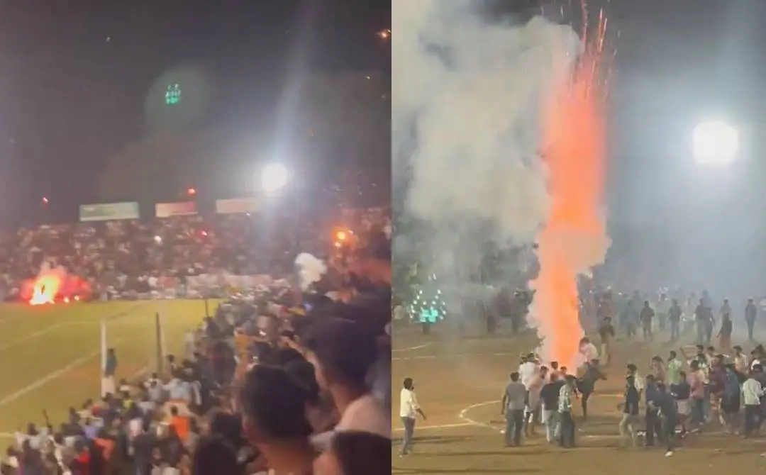 Firecrackers spread widely as they burst, reaching the spectators in Therattammal in Malappuram | Screengrab