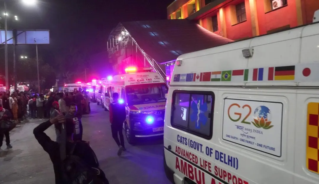 Ambulances outside the New Delhi railway station after a stampede-like situation occurred
