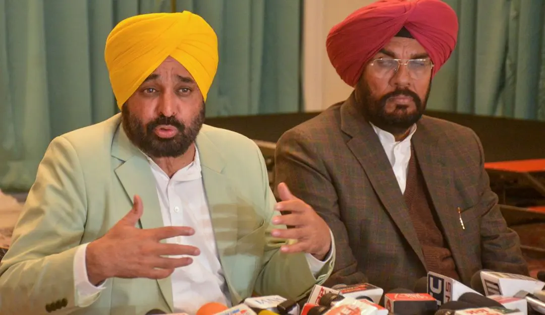 Bhagwant Mann addresses a press conference over deportation of illegal Indian immigrants from US (Photo: PTI)