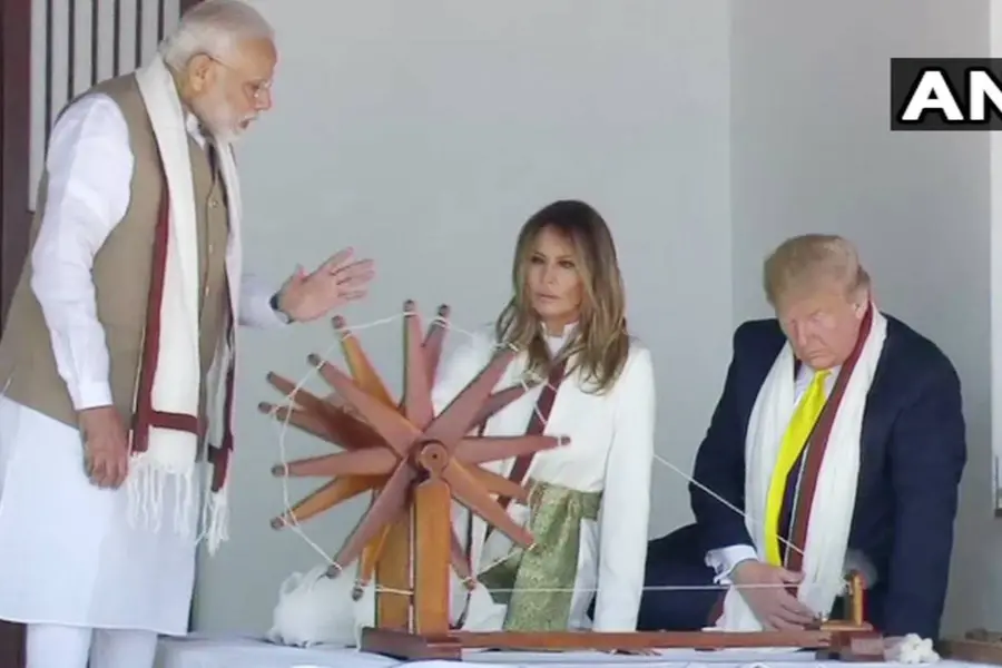 Trump, Melania try spinning 'charkha' at Sabarmati Ashram