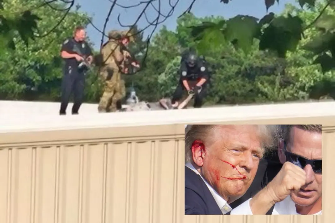 US Secret Service neutralise the shooter, inset: Trump