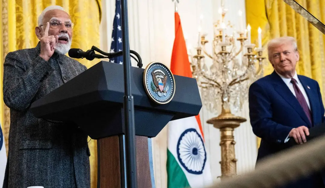 Prime Minister Narendra Modi hold a joint press conference with US President Donald Trump at the East Room of the White House in Washington, DC, on February 13, 2025.