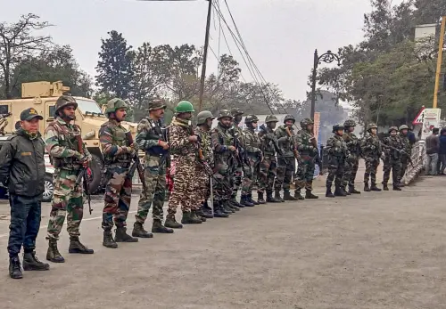 Security personnel stand guard following imposition of President's rule in the state, in Imphal, Manipur. Security agencies have been put on high alert in the state to counter any mischief by banned terror groups here following imposition of President's rule in the state | Photo: PTI