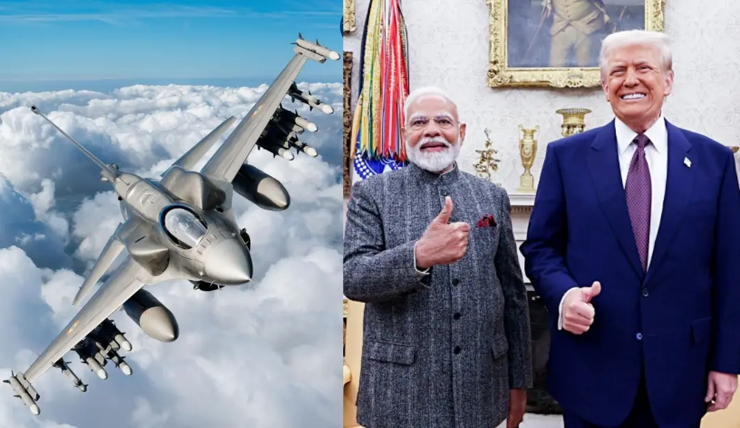Lockheed Martin India F21 for India (L) and Prime Minister Narendra Modi with U.S. President Donald Trump, at The White House in Washington.