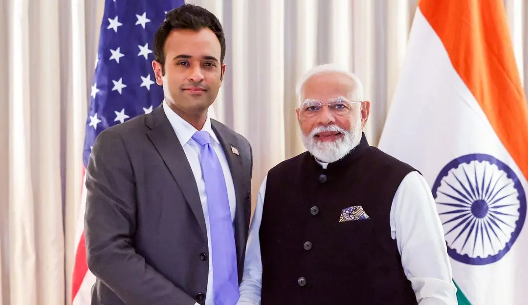 PM Modi meets with Indian-origin entrepreneur Vivek Ramaswamy at Blair House, in Washington | Photo: ANI