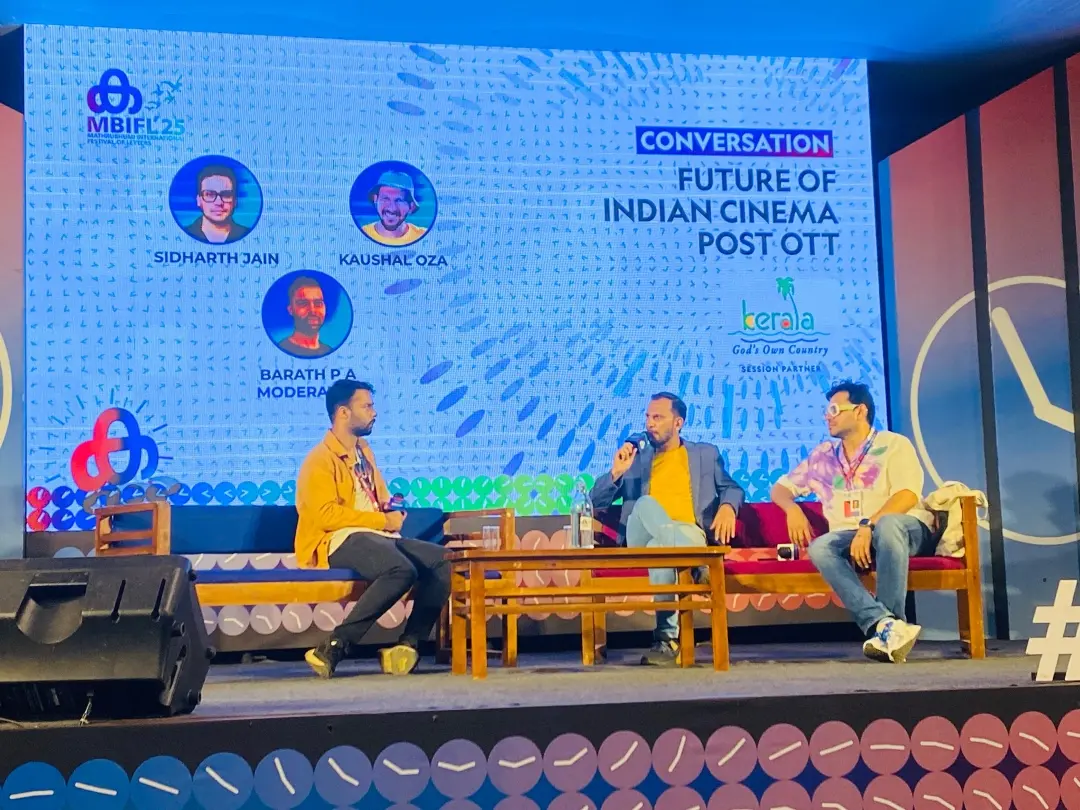 Barath P A (L), Kaushal Oza, Sidharth Jain at MBILF 2025 | photo: Mathrubhumi