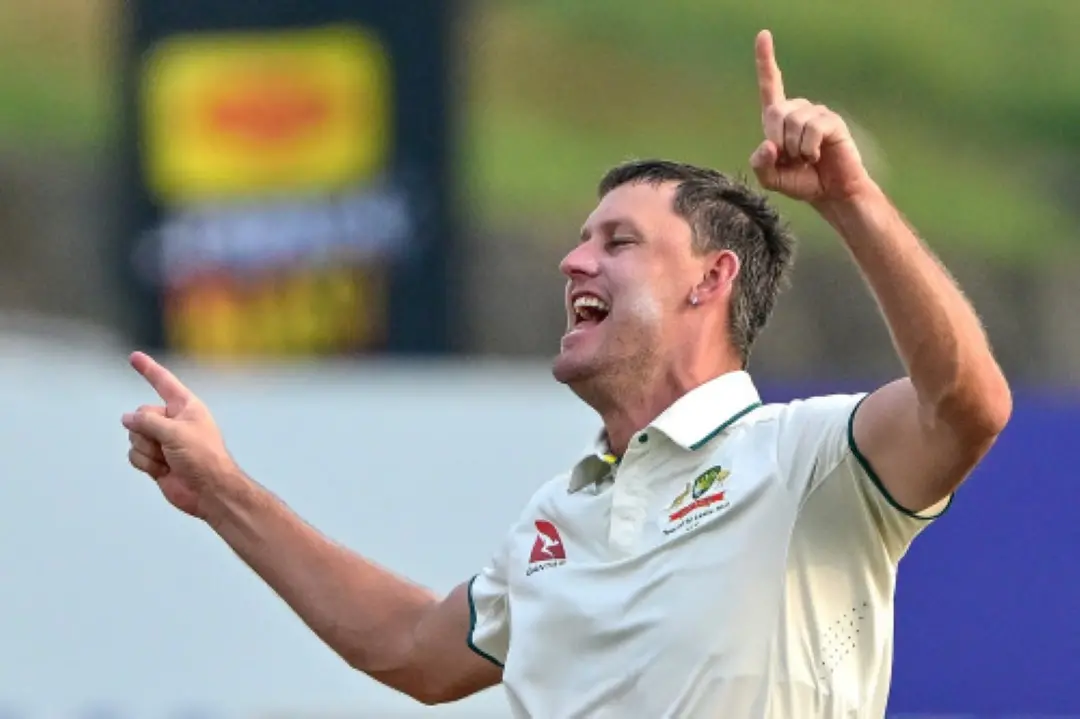 Australia's Beau Webster celebrates after taking the wicket of Sri Lanka's Ramesh Mendis during the third day of the second Test cricket match between Sri Lanka and Australia at the Galle International Cricket Stadium in Galle. | Photo: AFP