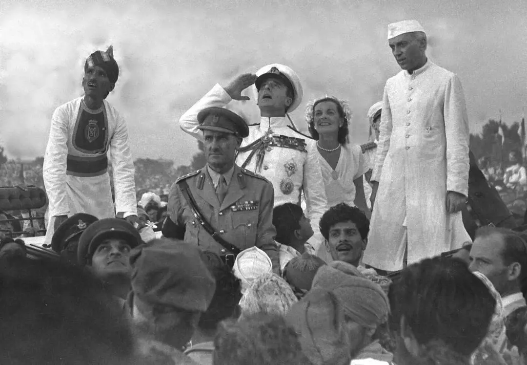 Jawaharlal Nehru, Lord Mountbatten, Edwina Mountbatten on Aug 15 1947