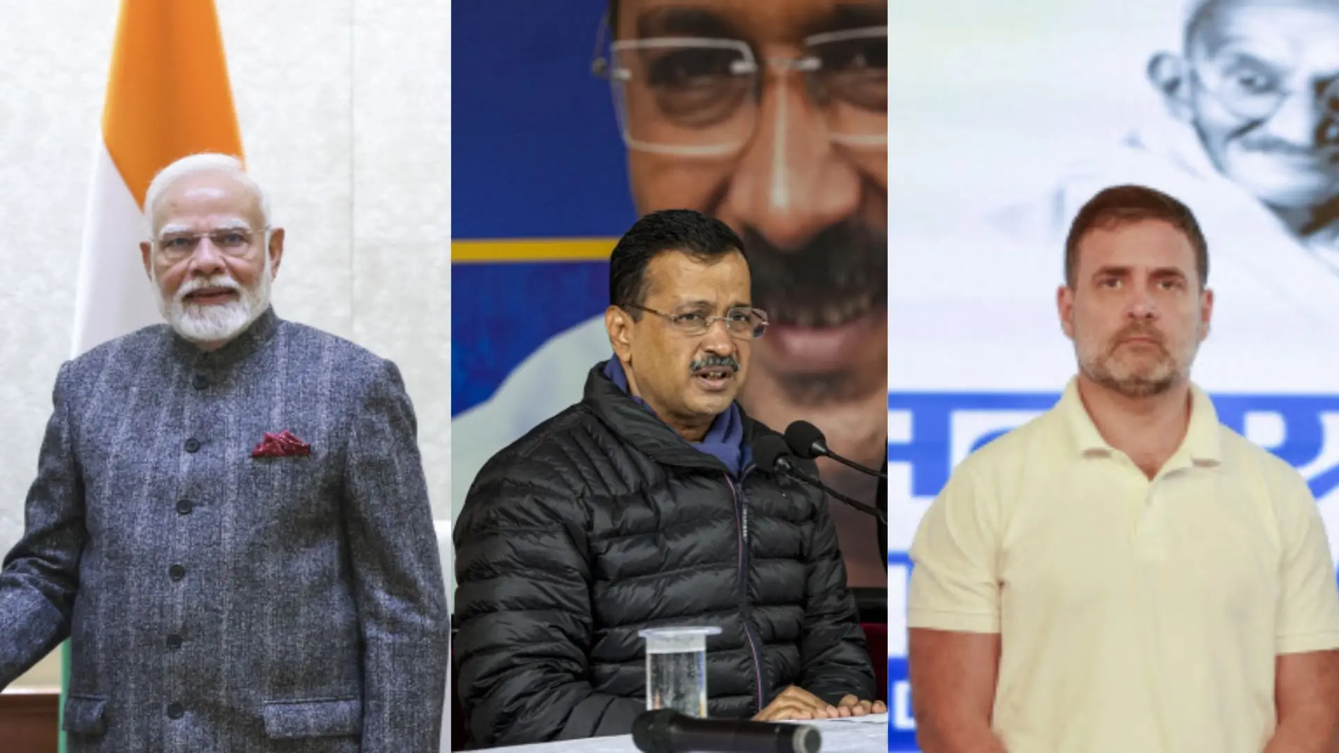 Narendra Modi, Arvind Kejriwal, Rahul Gandhi