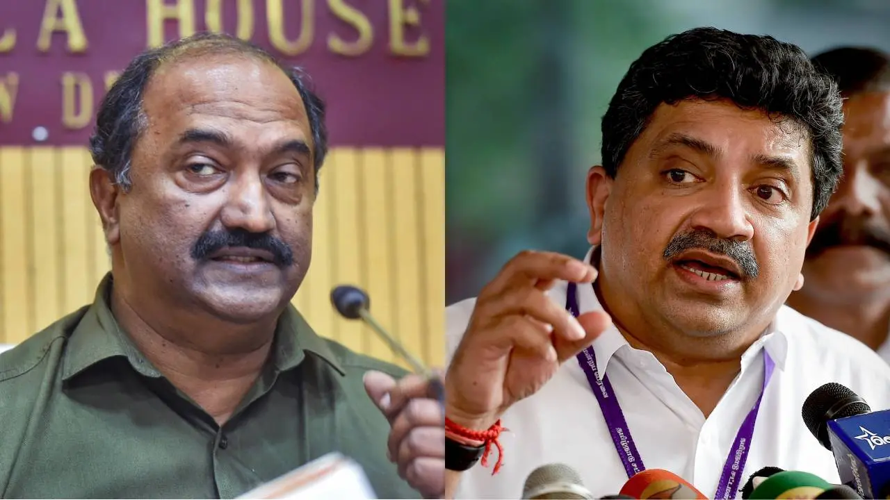 Kerala finance minister K N Balagopal and his Tamil Nadu counterpart Palanivel Thiagarajan. | Photos: PTI