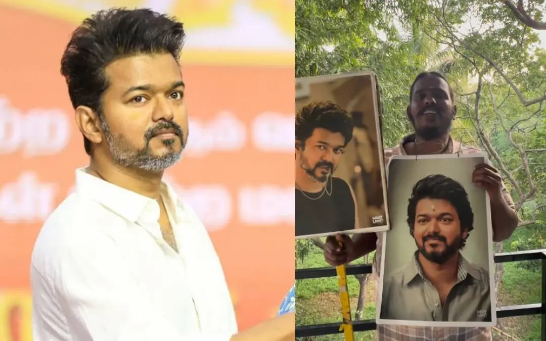 Unikannan Mangalamdam with posters of Vijay.