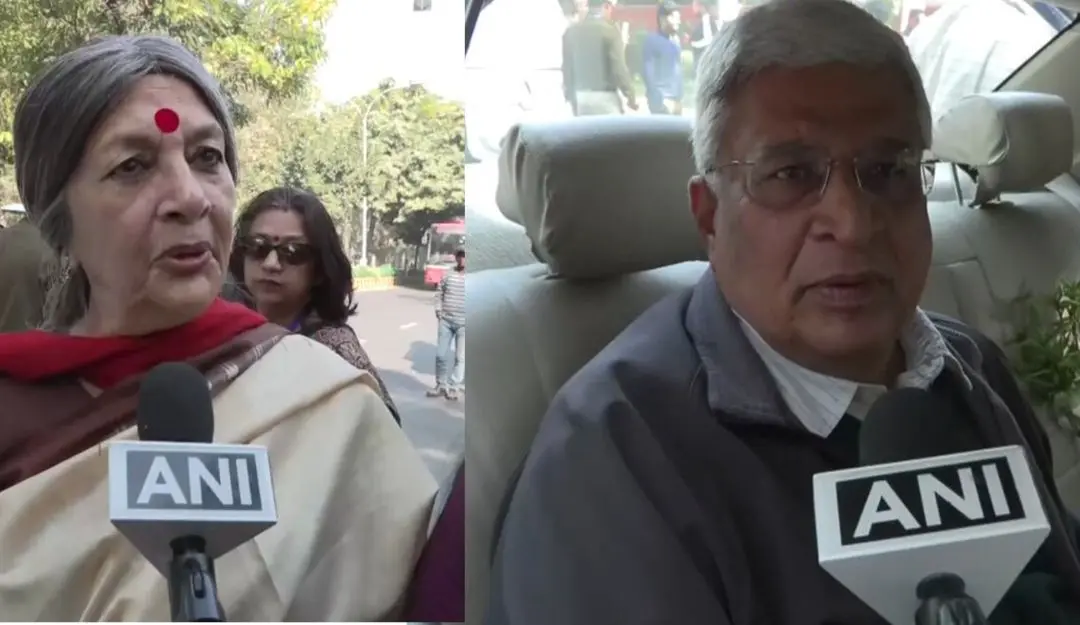 CPM leaders Brinda Karat and Prakash Karat responding to media after casting their votes in Delhi elections on Wednesday, February 5.